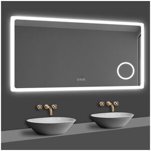 Aica Miroir Salle de Bain LED avec Bluetooth, Mural Miroir avec Horloge + 3 Couleurs + Dimmable + Anti-buee + Grossissant 3x -120 x 70cm