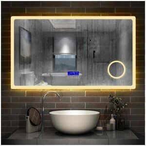 Miroir salle de bain 140x80cm LED reglable+antibuee+Bluetooth+Horloge+grossissant Aica