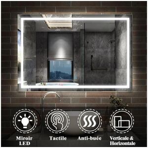 Miroir de Salle de Bain Anti-buee Miroir Lumineux LED Vertical ou Horizontal 14070cm Aica