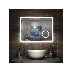 Miroir salle de bain 80x60cm LED réglable+antibuée+Bluetooth+Horloge+grossissant Aica