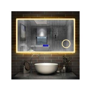 Miroir salle de bain 160x80cm LED réglable+antibuée+Bluetooth+Horloge+grossissant Aica