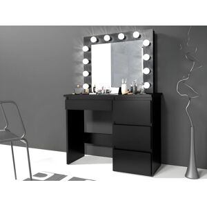 Pegane Coiffeuse avec 4 tiroirs et miroir LED coloris noir - H75 x L94 x P43 cm
