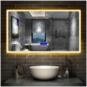 Miroir Salle de Bain Anti-buee LED 100 x 60 cm de 3 Couleurs avec Bluetooth, Horloge Aica