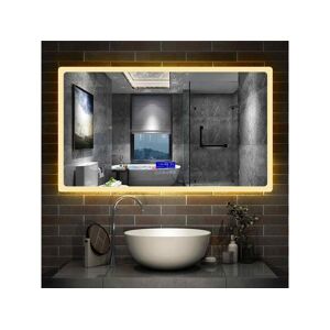 Miroir Salle de Bain Anti-buée LED 100 x 60 cm de 3 Couleurs avec Bluetooth, Horloge Aica