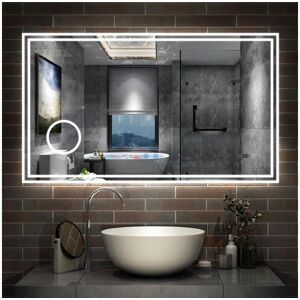 Miroir Salle de Bain LED 160x80cm avec Bluetooth, Horloge, 3 Couleurs, Grossissant 3x Aica