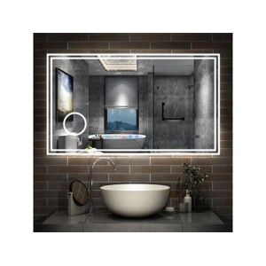 Miroir Salle de Bain LED 160x80cm avec Bluetooth, Horloge, 3 Couleurs, Grossissant 3x Aica