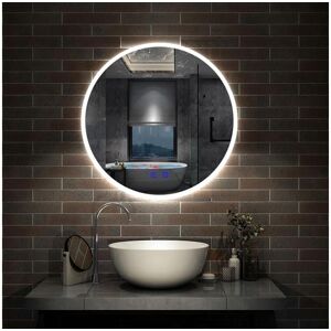 Miroir de Salle de Bain rond LED 80cm avec Bluetooth+Anti-buee+3 Couleurs+Dimmable Aica