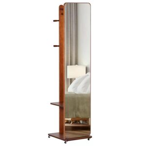 HOMCOM Miroir sur pied avec porte vêtement crochets roulettes pour salon chambre dressing-room MDF verre bois de pin 40 x 44,5 x 170 cm noyer