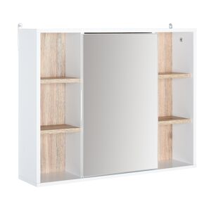 HOMCOM Armoire Murale à Miroir Armoire de Toilettes en Bois avec 6 Étagères de Rangement Idéale pour Salle de Bain Chambre 60 x 14 5 x 49 4 cm Blanc