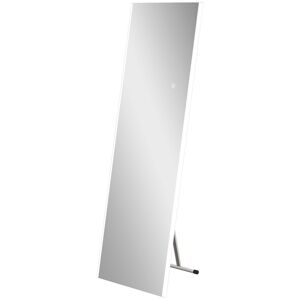 HOMCOM Miroir rectangulaire sur pied intégral pleine longueur avec éclairage LED à poser ou mural 150 x 50 cm blanc