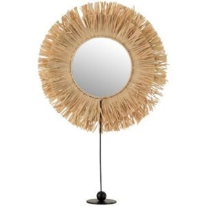 LANADECO Miroir sur pied rond raphia naturel H51cm