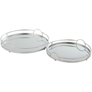 LANADECO Plateaux ronds miroir fer argenté D46,5cm - Lot de 2