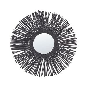 Beliani Miroir en rotin noir 60x60