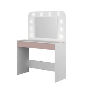 Terre de Nuit Coiffeuse avec miroir et LED en bois blanc et rose