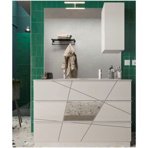 Tousmesmeubles Meuble sous-vasque 120 cm Laqué Blanc brillant + vasque + miroir led - METRIA - L 122 x l 43 x H 86 cm