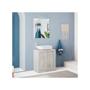 Tousmesmeubles Meuble sous-vasque 70 cm Pin blanc + vasque + miroir led - LUBIO - L 70 x l 45 x H 78 cm