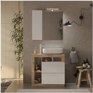 Tousmesmeubles Meuble sous-vasque 79 cm Chêne naturel + vasque + miroir led - ISCHIA - L 79 x l 49 x H 79 cm