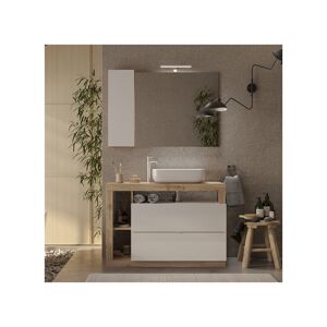 Tousmesmeubles Meuble sous-vasque 110 cm Chêne naturel + vasque + miroir led - ISCHIA - L 110 x l 49 x H 79 cm