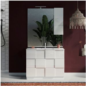 Tousmesmeubles Meuble sous-vasque 100 cm Laqué Blanc brillant + vasque + miroir led - TICATO - L 101 x l 45 x H 86 cm