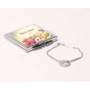 Cadeaux.com Miroir de sac Personnalisable - avec son bracelet double chaîne coeur