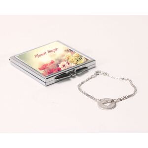 Cadeaux.com Miroir de sac Personnalisable - avec son bracelet double chaîne coeur