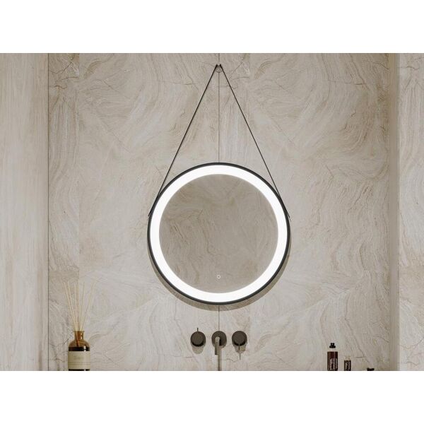OZAIA Miroir de salle de bain lumineux anti buée suspendu avec accroche et contour noir - 60 x 60 cm - BORJA