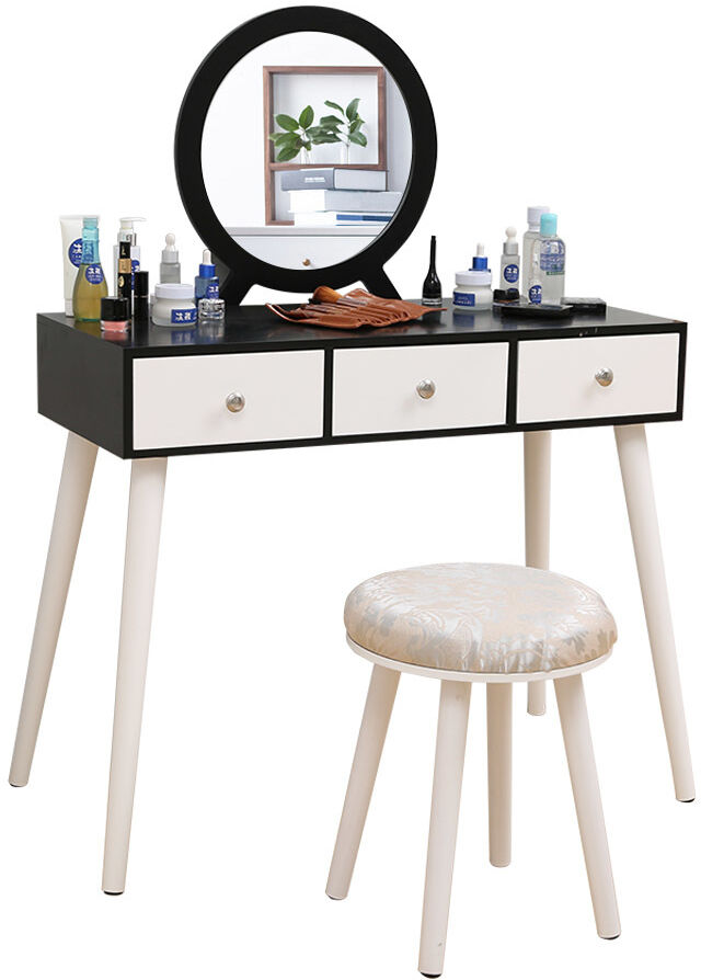 JEOBEST Coiffeuses avec Tabouret, Miroir avec et 3 Tiroirs,pour Chambre ou