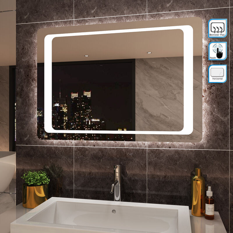 Sirhona - Miroir avec Led 100x70 CM Interrupteur Infrarouge Anti-buée