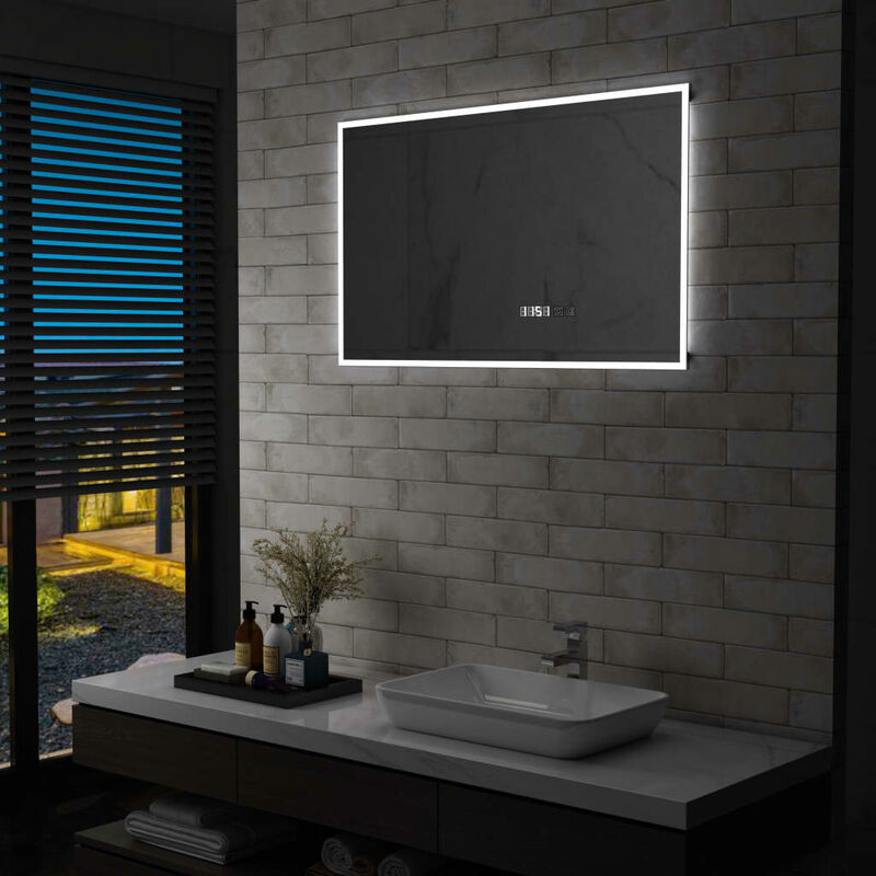 Youthup - Miroir à LED et capteur tactile et affichage d'heure 100x60 cm