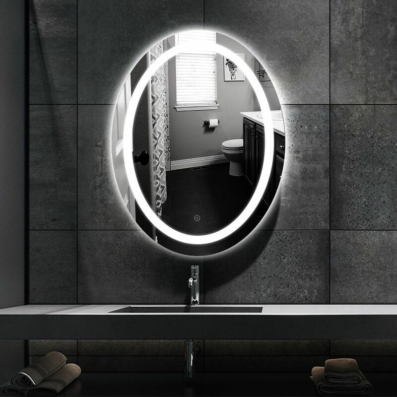 Jeobest - Miroir Mural Meuble Salle de Bain Ovale avec 20W LED Lumière