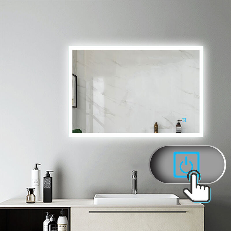 AICA SANITAIRE Miroir salle de bain 100x60cm anti-buée Mural Lumière Illumination avec
