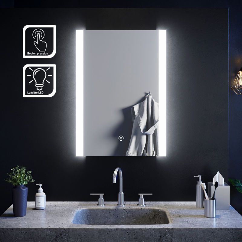 SIRHONA Miroir de salle de bain 70x50 cm Miroir led avec interrupteur