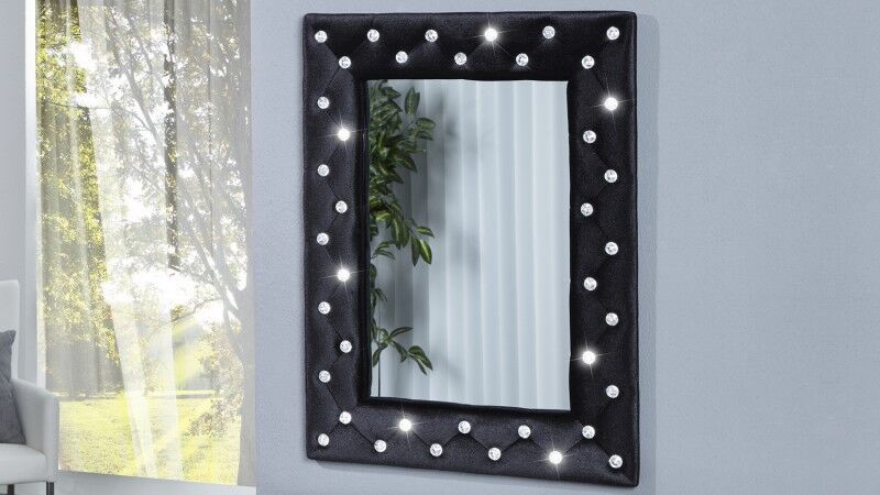 gdegdesign Miroir design rectangulaire velours noir strass - Paola