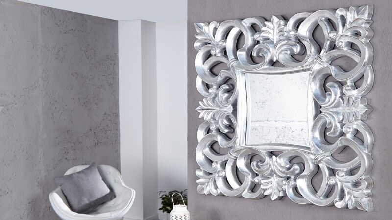 gdegdesign Miroir baroque avec ornement volute gris argenté carré - Chester