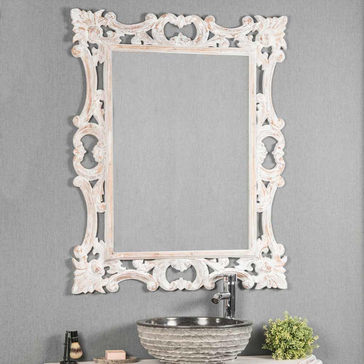 Wanda Collection Miroir baroque en bois patiné blanc 100cm X 80cm