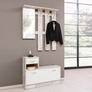 Toscohome Mobile ingresso 100x180H cm con specchio e appendiabiti colore bianco consumato - Rudolf