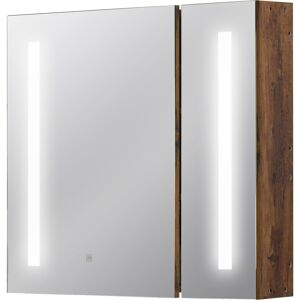 Kleankin Specchiera Bagno con Luci LED Regolabili, 2 Ante e Mensola Regolabile, 70x15x65cm, Marrone