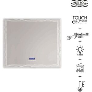 BH Specchio touch LED 90X90 con casse Bluetooth radio orario e temperatura anti-fog