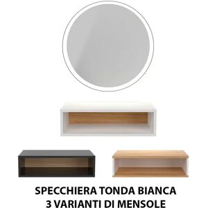 Specchio specchiera tonda con luce LED per parrucchiere barbiere in legno bianca