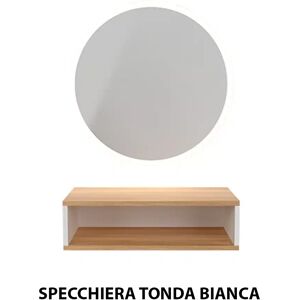 Specchio specchiera tonda con luce LED per parrucchiere barbiere in legno bianca