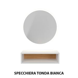 Specchio specchiera tonda con luce LED per parrucchiere barbiere in legno bianca