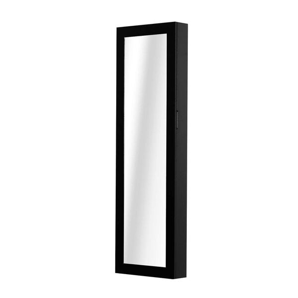 homcom armadio portagioielli da parete con specchio in legno mdf, nero,37x9.5x121cm