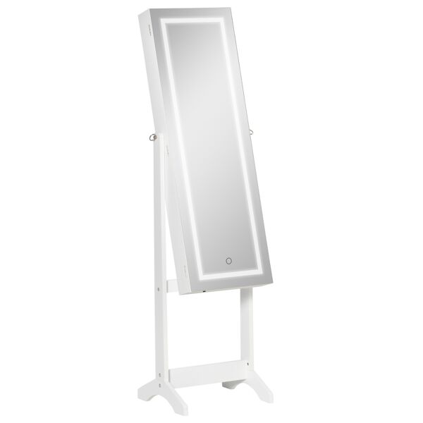 homcom specchio portagioie autoportante con luce led, inclinazione regolabile e serratura, 46x36.5x151.5cm