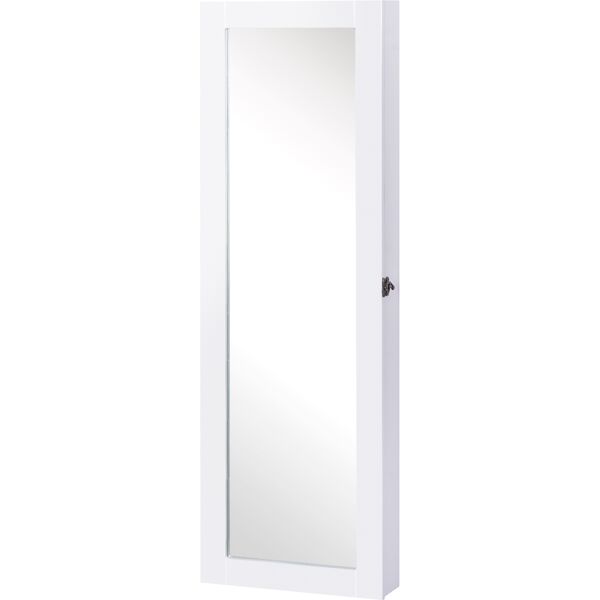 homcom specchiera armadio portagioielli da parete con specchio in legno mdf con multiscompartimenti con ganci bianco, 37x9.5x112cm