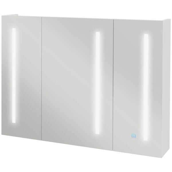 kleankin armadietto con specchio con ripiani regolabili e luci led a 3 colori, in mdf e vetro, 90x15x70 cm, bianco