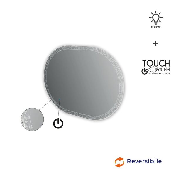 bh specchio led touch ovale con disegno intarsiato 75x100