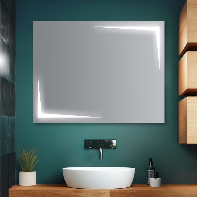 INBAGNO Specchio bagno retroilluminato con decori LED 80x60 cm reversibile