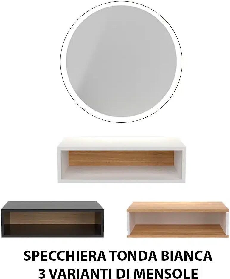 Specchio specchiera tonda con luce LED per parrucchiere barbiere in legno bianca