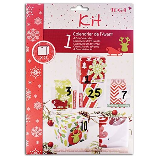 Toga KRN20 Set van 25 papieren adventskalenderdozen, rood/groen/wit, 5,5 x 5,5 x 5,5 cm