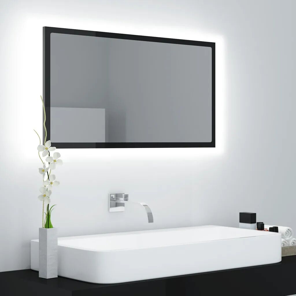 vidaXL Baderomsspeil LED 80x8,5x37 cm sponplate høyglans svart
